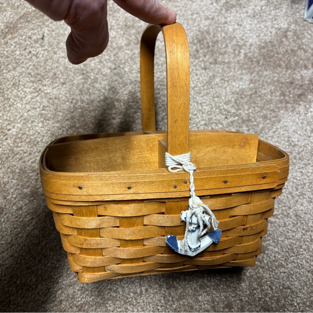 Wooden Woven Basket with Anchor Charm